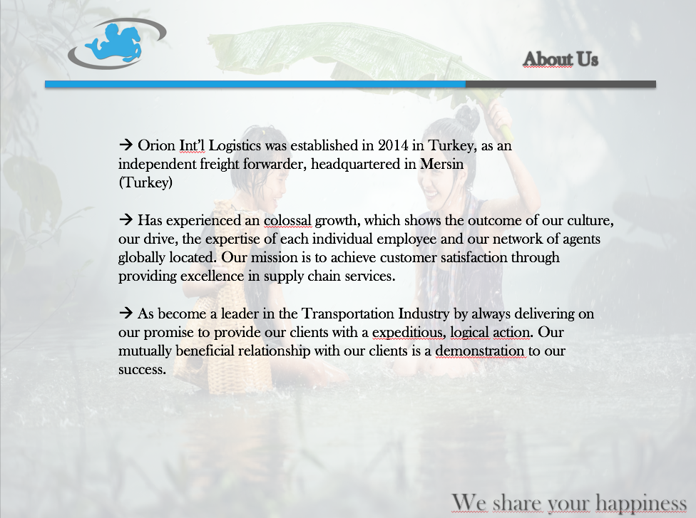 ORION INTERNATIONAL LOGISTICS Orion Uluslararası Lojistik